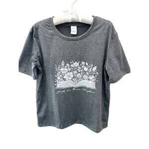 Gray Floral Book Graphic Tee Just One More Chapter | Size Large